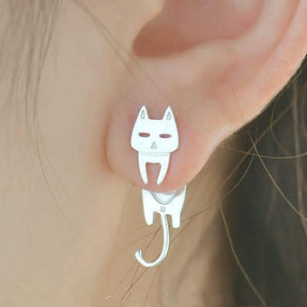 Fish and Cat Silver Earrings